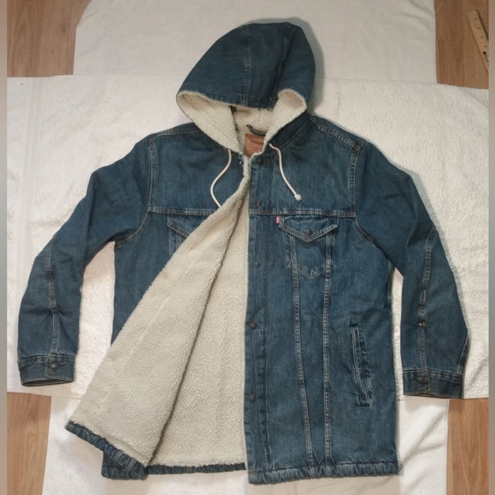 Levi's Blue Denim Hooded Sherpa-Lined Jacket